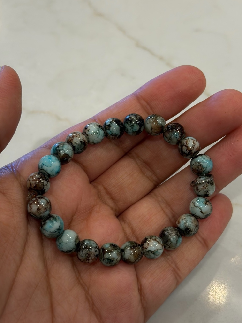 Blue Turquoise Style Beaded Stretch Bracelet Natural Stone Look Unisex